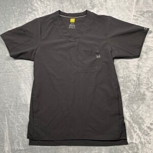 WonderWink W123 Scrub Top Women XS Black V-Neck Modern Fit Pocket Badge Loop